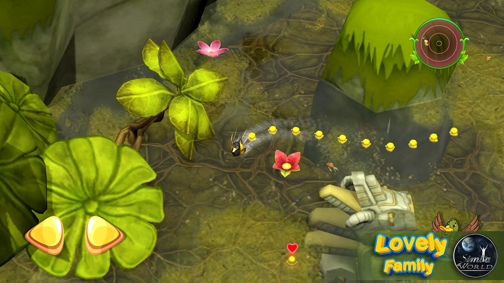 Guiding a line of ducklings past jungle obstacles