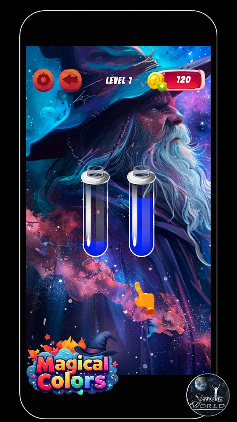 Magical Colors tube sorting puzzle level with a wizard theme